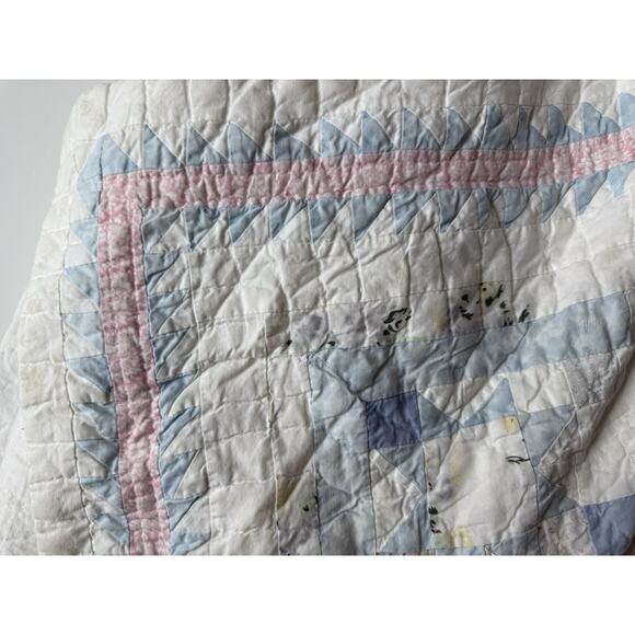 Vintage Handmade Quilt Star Patchwork Flying Geese Border cottage - see flaws - Picture 4 of 12